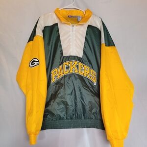 VTG Greenbay Packer Men's 1/4 Zip Nylon Windbreaker Jacket Size XL